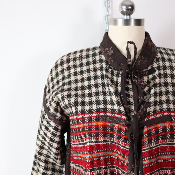 ❌SOLD❌vintage ethnic plaid woven wool jacket S/M - Picture 2 of 8